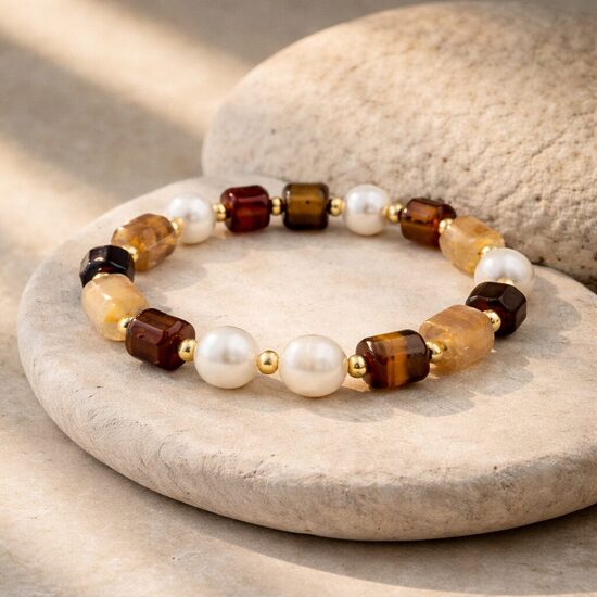 Pērļu un zelta toņu rokassprādze "Zelta Mirdzums"